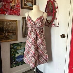 sonoma orange brown plaid dress